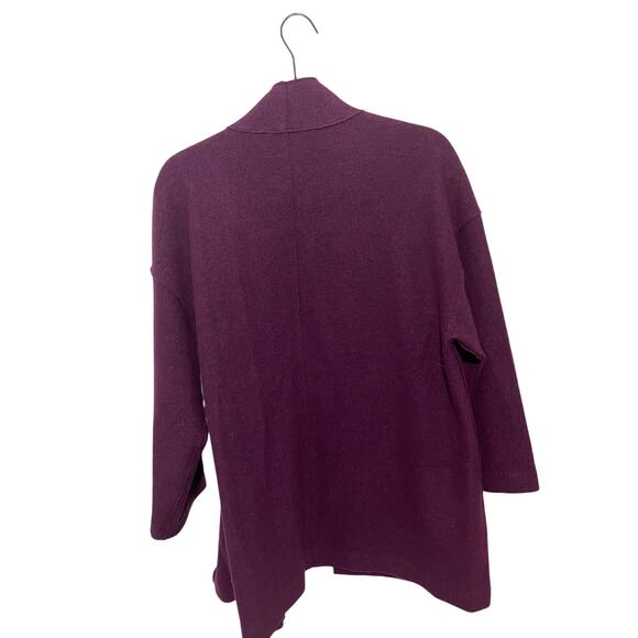 Eileen Fisher Lightweight Boiled Wool High Collar Plum Cardigan - Picture 9 of 9